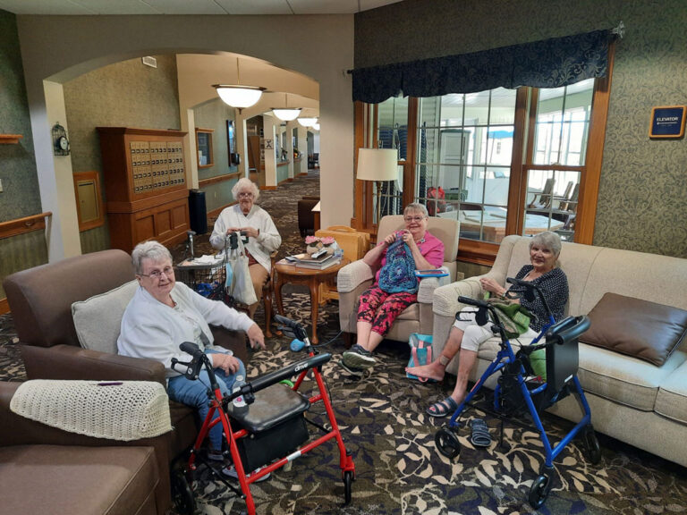 Cameron Woods residents gathered for knitting club.